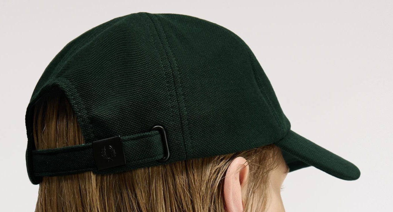 FRED PERRY PIQUE COTTON 6 PANEL BASEBALL CAP GRASSROOTS GREEN/OXBLOOD RRP £50 BNWT