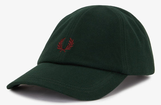 FRED PERRY PIQUE COTTON 6 PANEL BASEBALL CAP GRASSROOTS GREEN/OXBLOOD RRP £50 BNWT