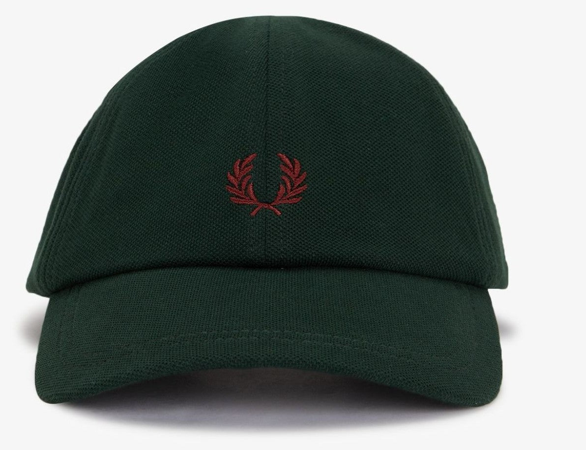 FRED PERRY PIQUE COTTON 6 PANEL BASEBALL CAP GRASSROOTS GREEN/OXBLOOD RRP £50 BNWT