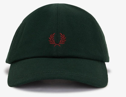FRED PERRY PIQUE COTTON 6 PANEL BASEBALL CAP GRASSROOTS GREEN/OXBLOOD RRP £50 BNWT