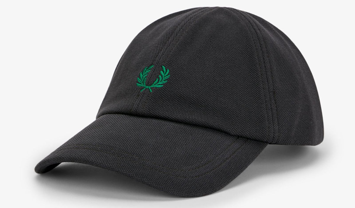 FRED PERRY PIQUE COTTON 6 PANEL BASEBALL CAP ANCHOR GREY/SPORT GREEN RRP £50 BNWT