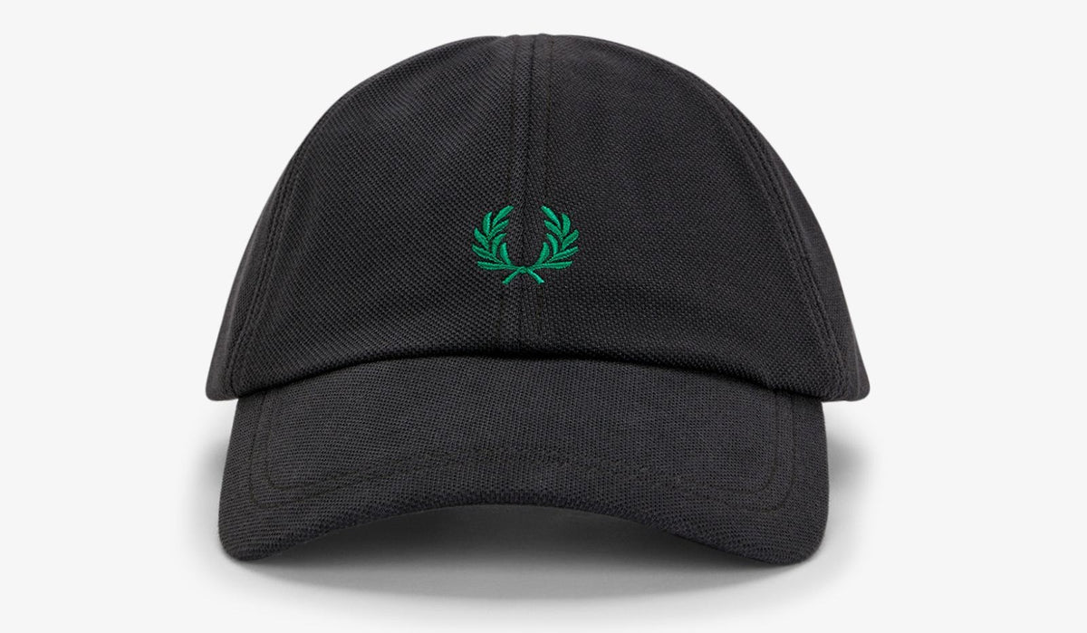 FRED PERRY PIQUE COTTON 6 PANEL BASEBALL CAP ANCHOR GREY/SPORT GREEN RRP £50 BNWT