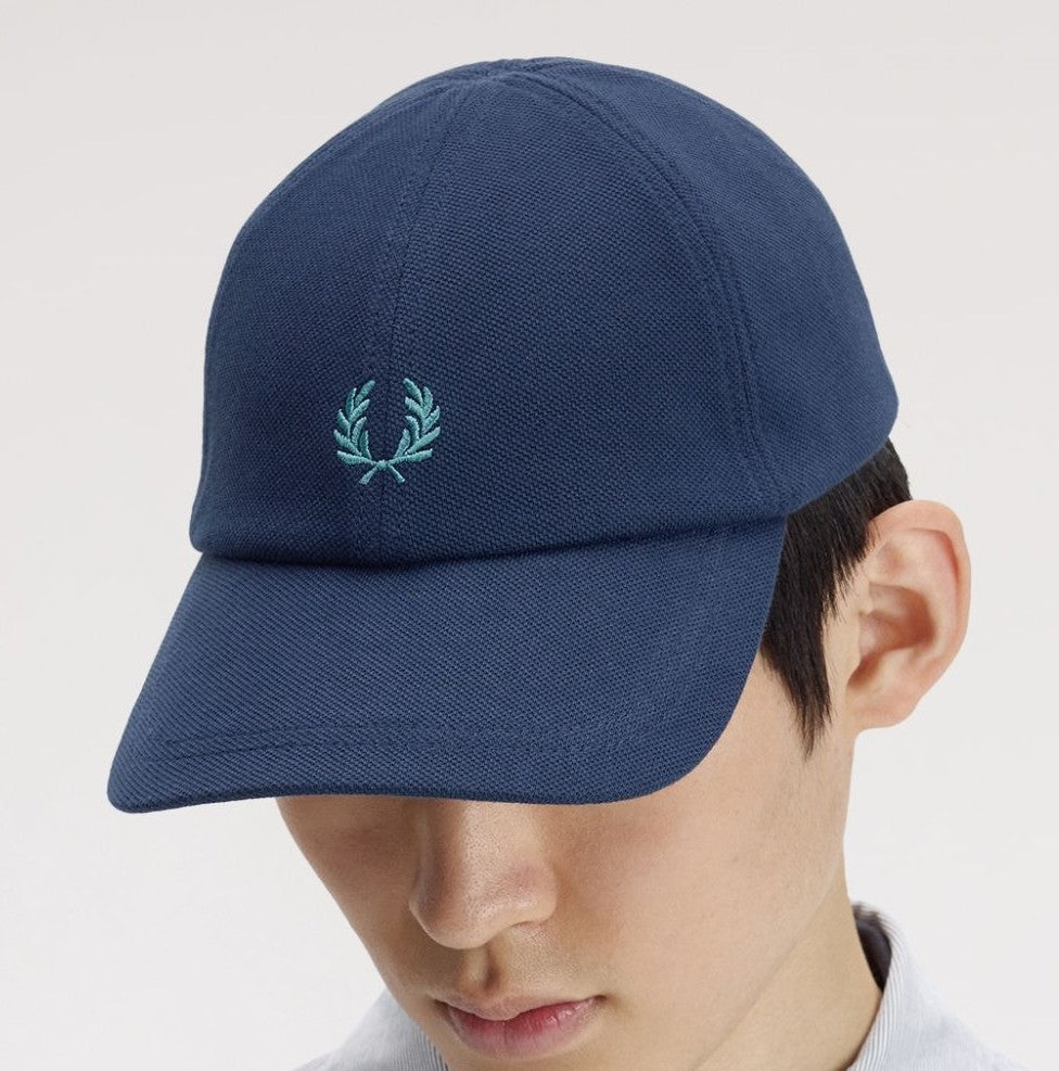 FRED PERRY PIQUE COTTON 6 PANEL BASEBALL CAP TENNIS BLUE/DEEP MINT RRP £50 BNWT