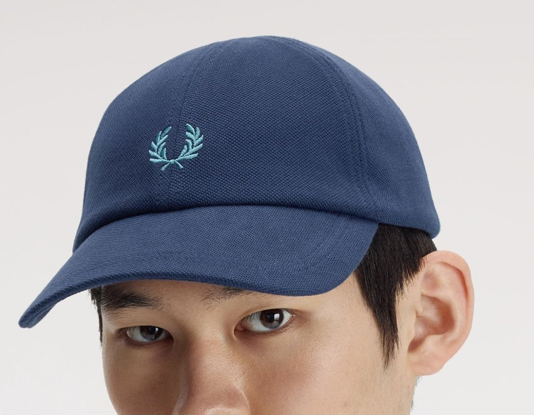 FRED PERRY PIQUE COTTON 6 PANEL BASEBALL CAP TENNIS BLUE/DEEP MINT RRP £50 BNWT