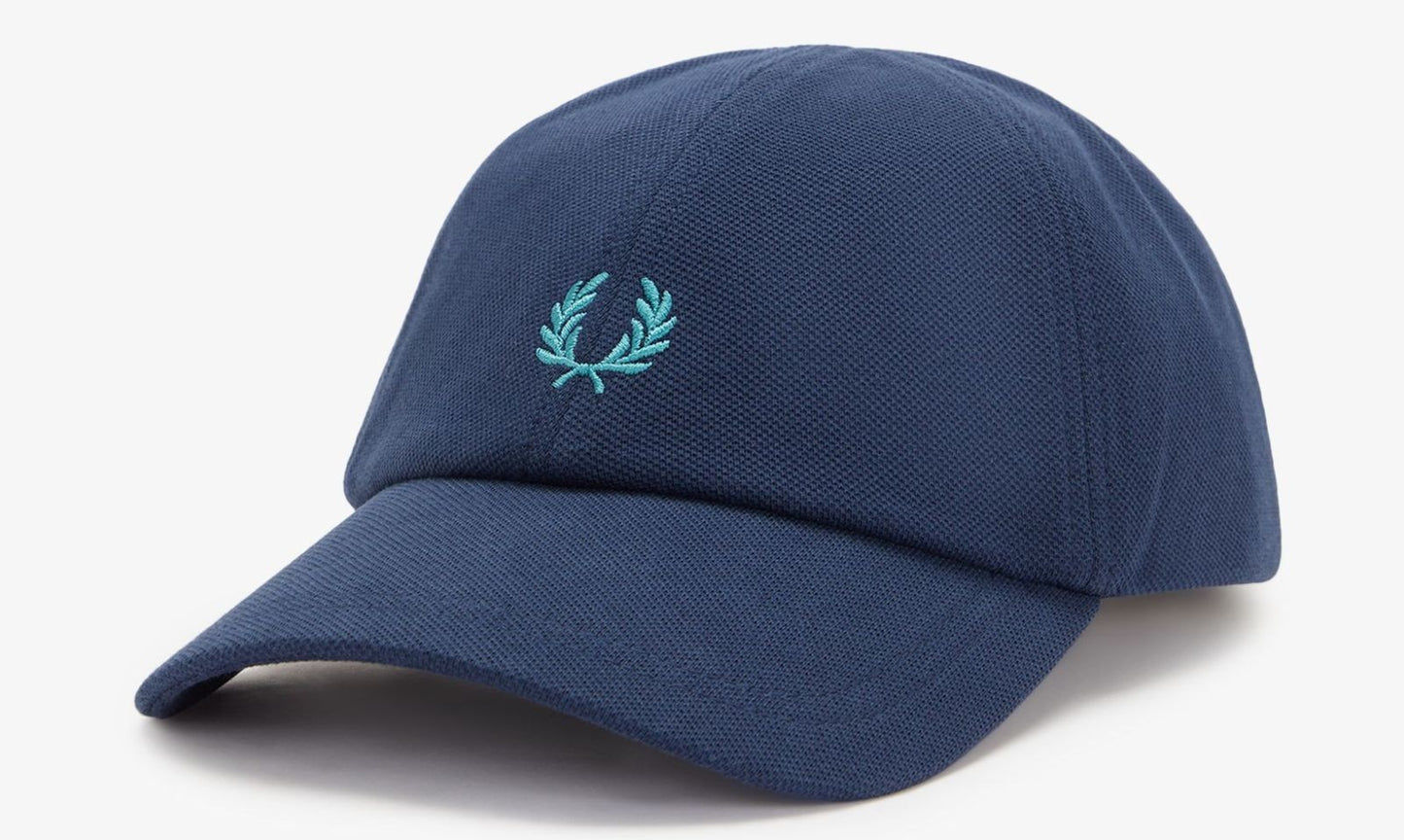 FRED PERRY PIQUE COTTON 6 PANEL BASEBALL CAP TENNIS BLUE/DEEP MINT RRP £50 BNWT