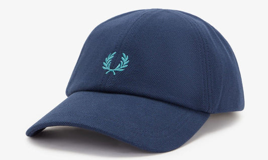 FRED PERRY PIQUE COTTON 6 PANEL BASEBALL CAP TENNIS BLUE/DEEP MINT RRP £50 BNWT