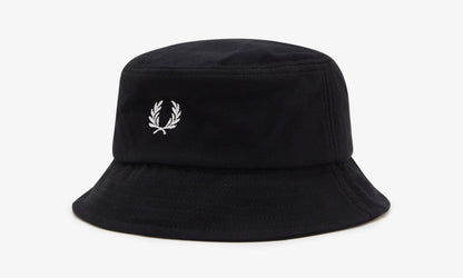 FRED PERRY LAUREL WREATH LOGO PIQUE COTTON BUCKET HAT BLACK ONE SIZE RRP £55 NEW