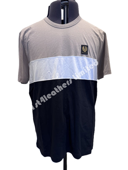 BELSTAFF COLOUR BLOCK COTTON T-SHIRT IN PUMICE/WHITE/BLACK 2XL RRP £99 BNWT