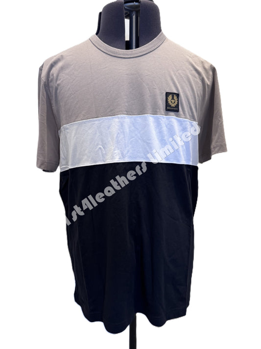 BELSTAFF COLOUR BLOCK COTTON T-SHIRT IN PUMICE/WHITE/BLACK 2XL RRP £99 BNWT