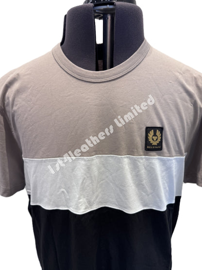 BELSTAFF COLOUR BLOCK COTTON T-SHIRT IN PUMICE/WHITE/BLACK 2XL RRP £99 BNWT