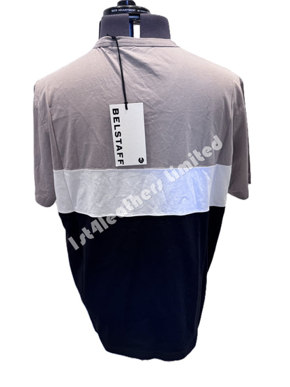 BELSTAFF COLOUR BLOCK COTTON T-SHIRT IN PUMICE/WHITE/BLACK 2XL RRP £99 BNWT