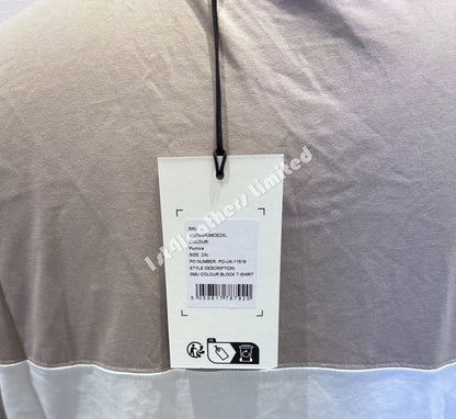 BELSTAFF COLOUR BLOCK COTTON T-SHIRT IN PUMICE/WHITE/BLACK 2XL RRP £99 BNWT