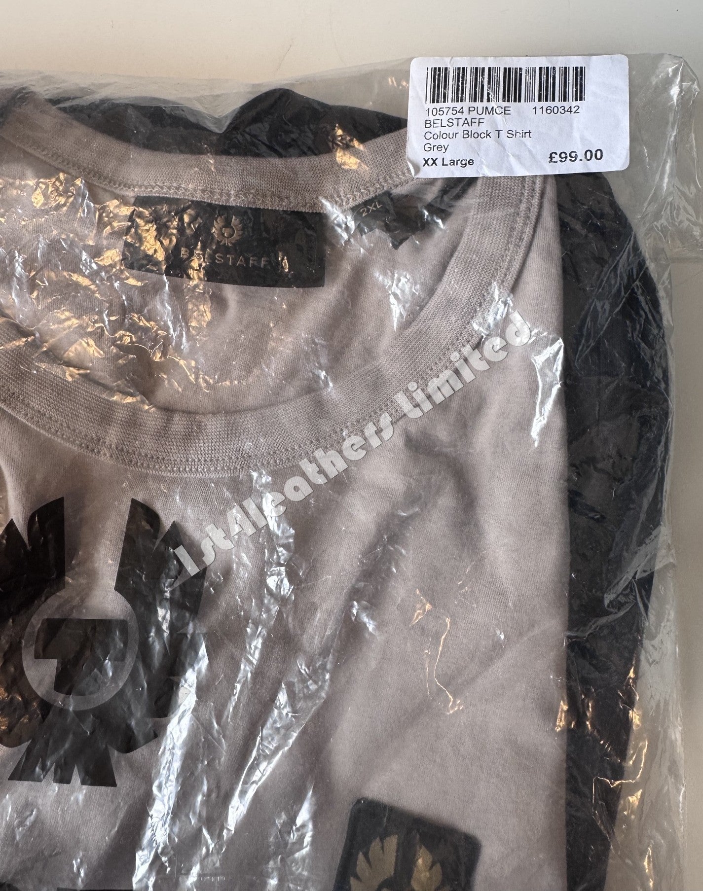 BELSTAFF COLOUR BLOCK COTTON T-SHIRT IN PUMICE/WHITE/BLACK 2XL RRP £99 BNWT