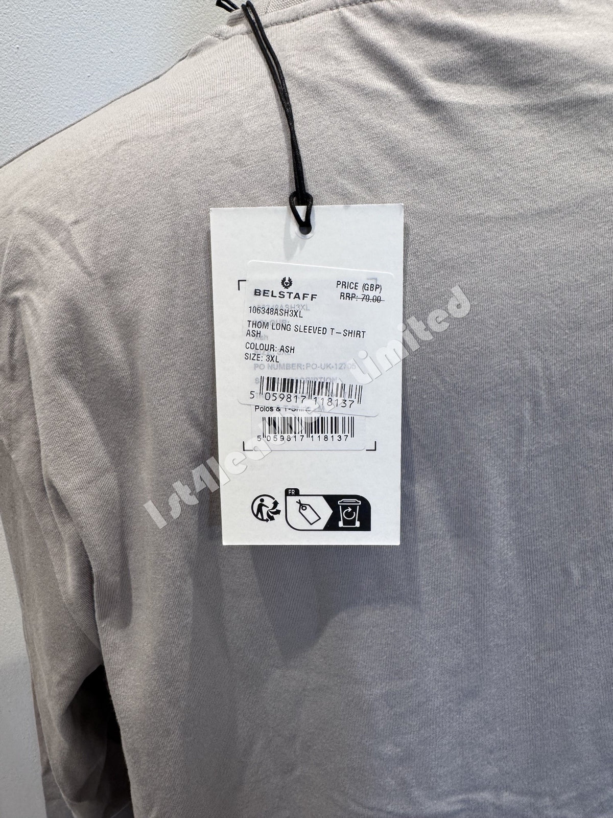 BELSTAFF THOM LONG SLEEVE COTTON T-SHIRT ASH GREY 3XL RRP £75 BNWT
