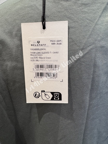 BELSTAFF THOM LONG SLEEVE COTTON T-SHIRT MINERAL GREEN 3XL RRP £75 BNWT