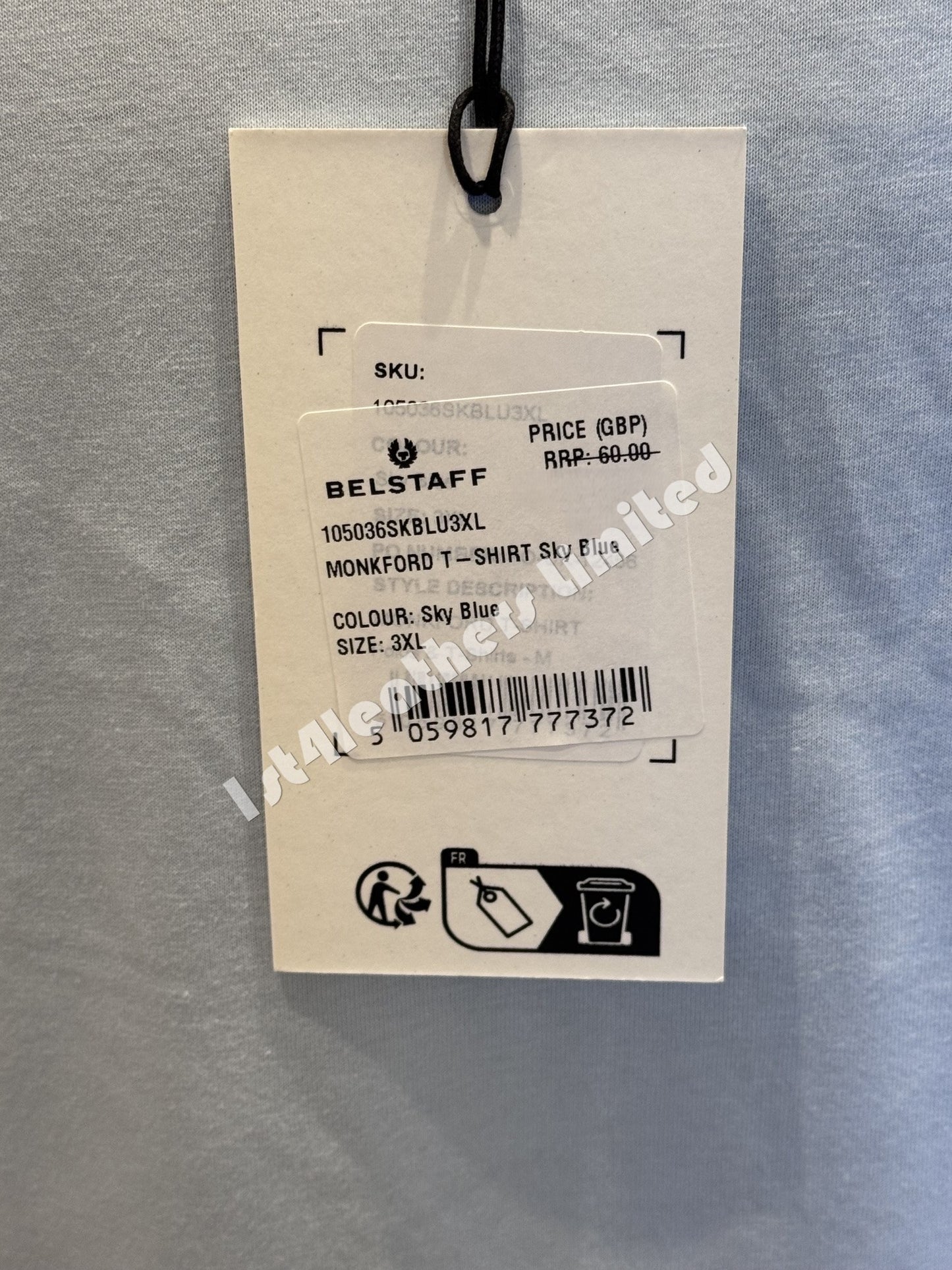 BELSTAFF MONKFORD PHOENIX PATCH SHORT SLEEVE T-SHIRT SKY BLUE 3XL RRP £60 BNWT