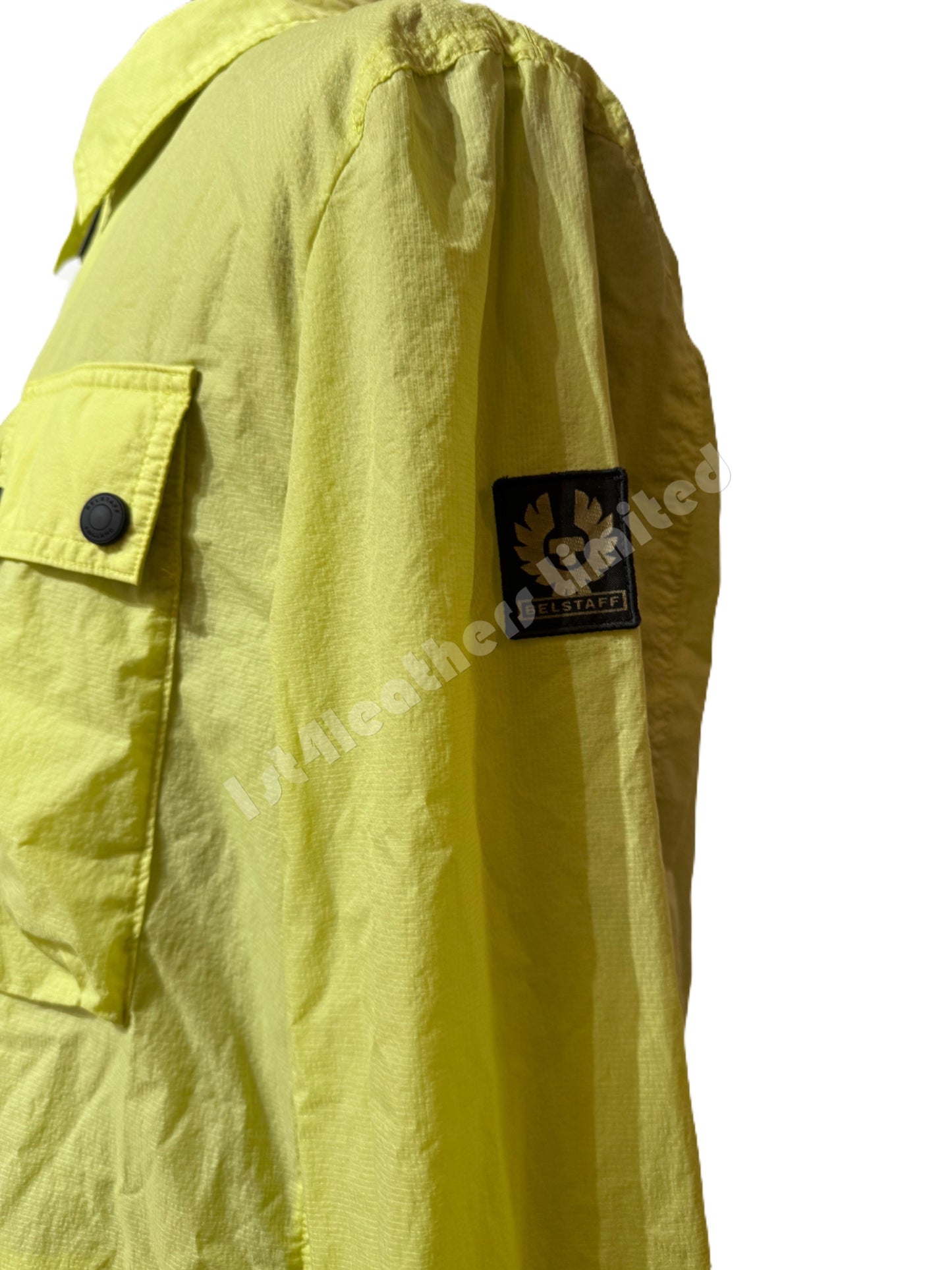 BELSTAFF RAIL COTTON BLEND GABARDINE OVERSHIRT IN LIME YELLOW UK40 L RRP £250