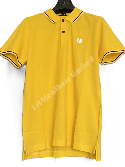 BELSTAFF STEWARTON YELLOW PHOENIX LOGO COTTON POLO SHIRT SMALL RRP £75 BNWT