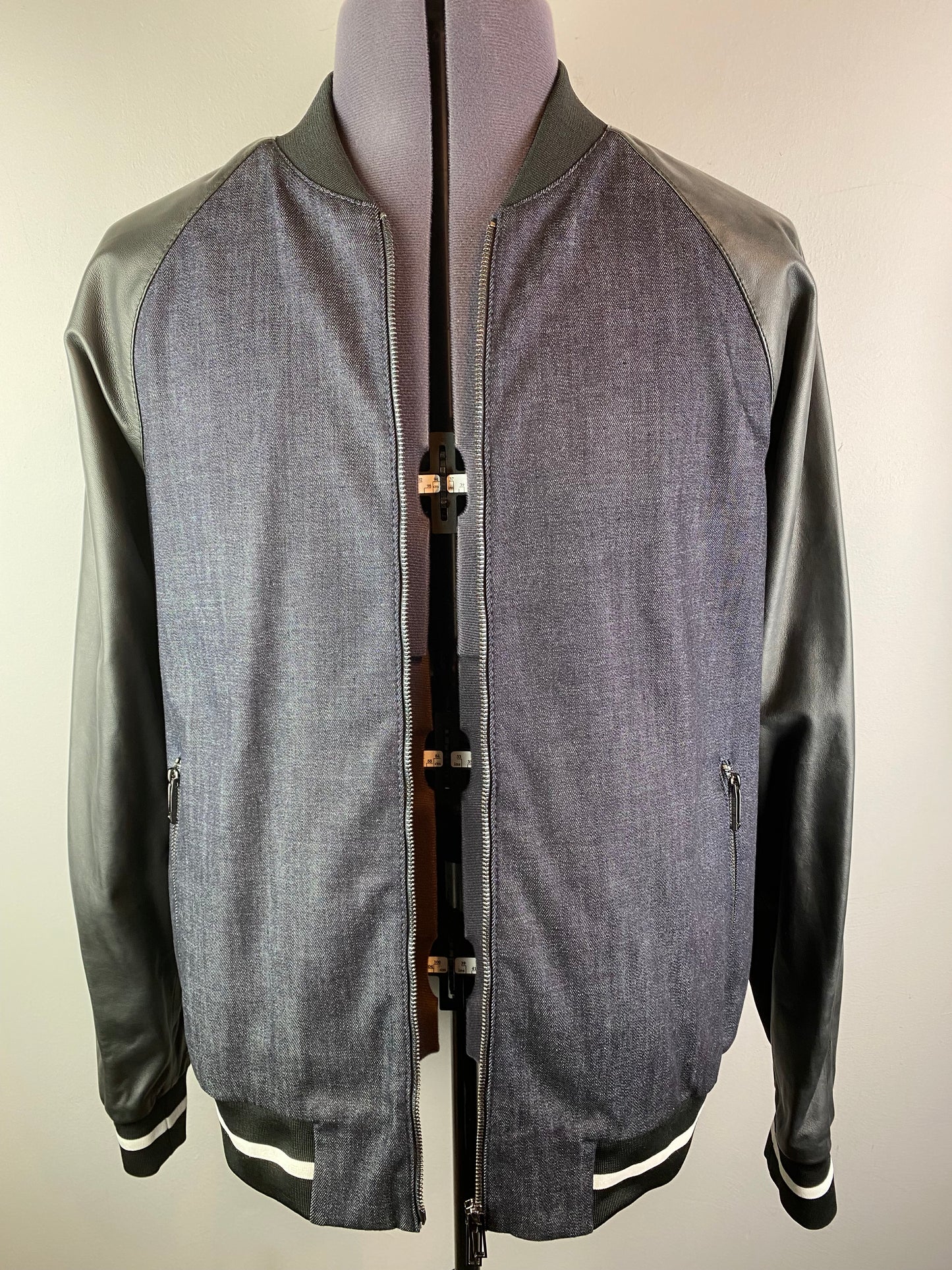 EMPORIO ARMANI BLUE DENIM & LEATHER EAGLE CREST BOMBER JACKET 3XL RRP £495 BNWT