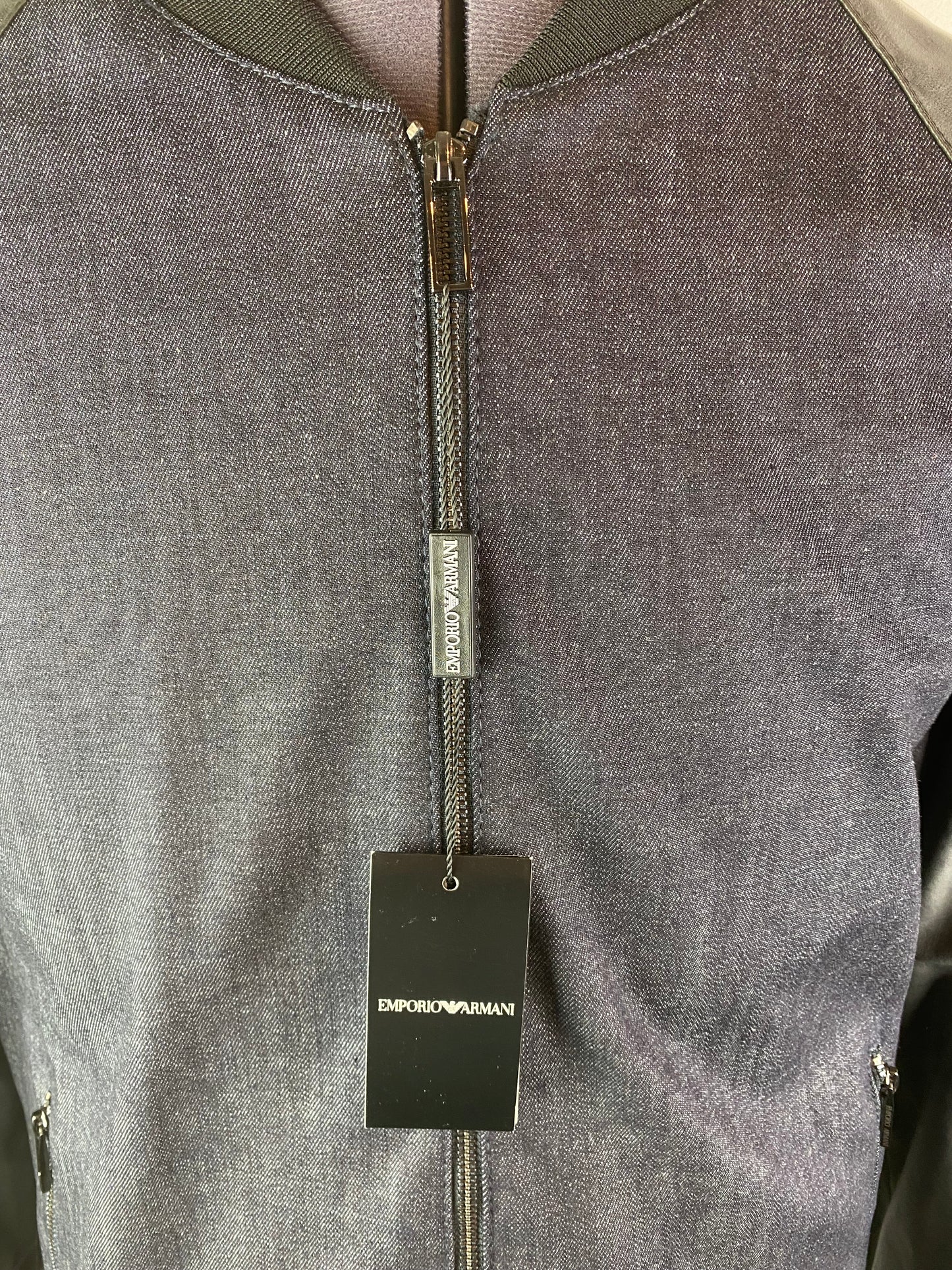 EMPORIO ARMANI BLUE DENIM & LEATHER EAGLE CREST BOMBER JACKET 3XL RRP £495 BNWT