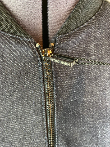 EMPORIO ARMANI BLUE DENIM & LEATHER EAGLE CREST BOMBER JACKET 3XL RRP £495 BNWT