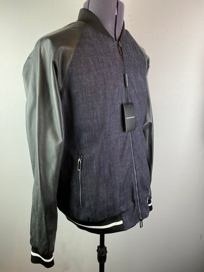 EMPORIO ARMANI BLUE DENIM & LEATHER EAGLE CREST BOMBER JACKET 3XL RRP £495 BNWT