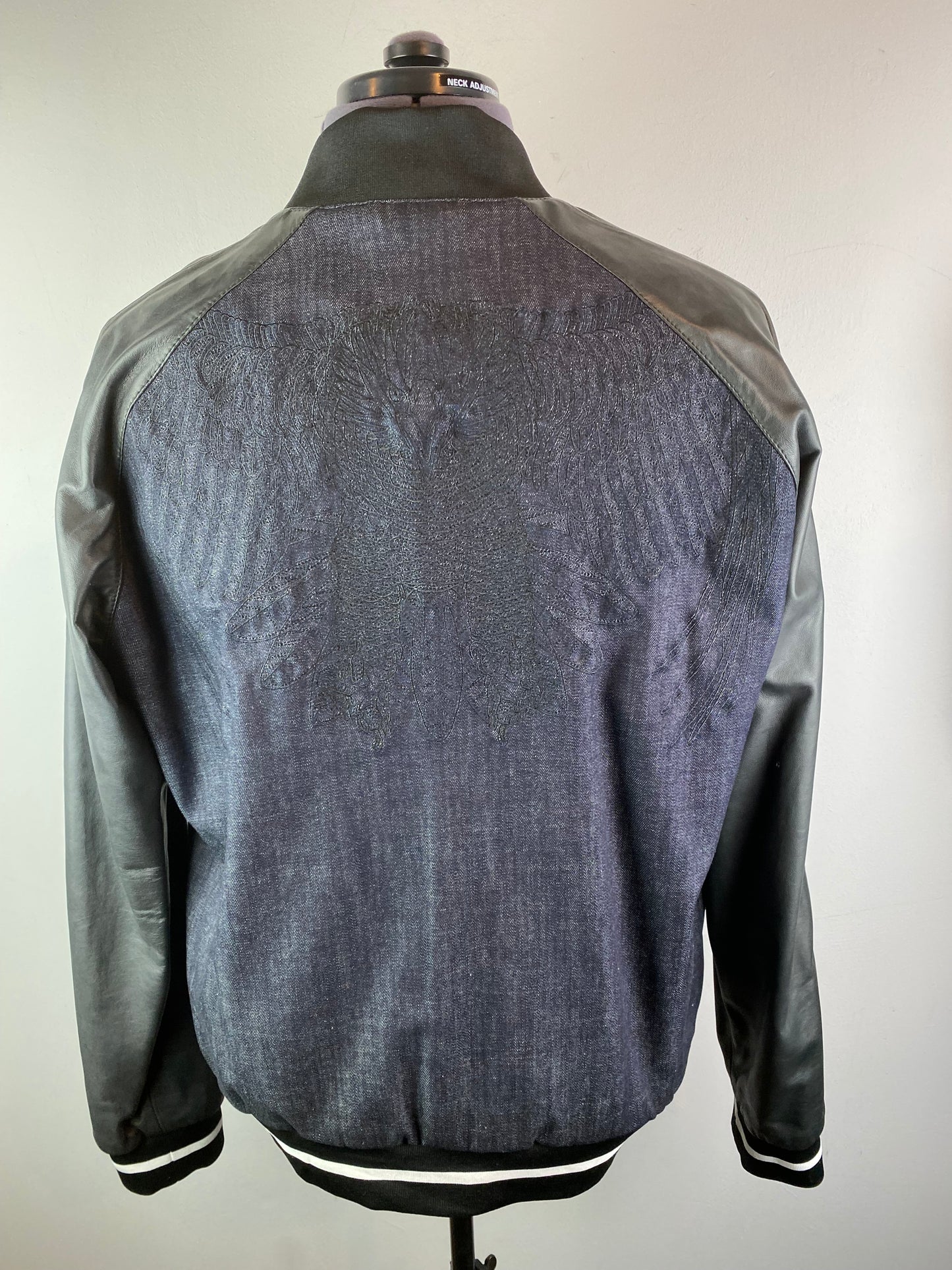 EMPORIO ARMANI BLUE DENIM & LEATHER EAGLE CREST BOMBER JACKET 3XL RRP £495 BNWT