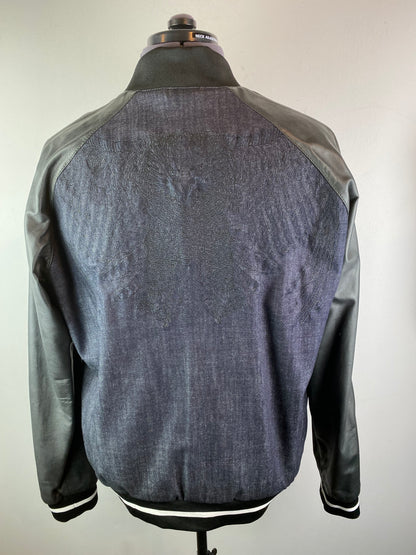 EMPORIO ARMANI BLUE DENIM & LEATHER EAGLE CREST BOMBER JACKET 3XL RRP £495 BNWT