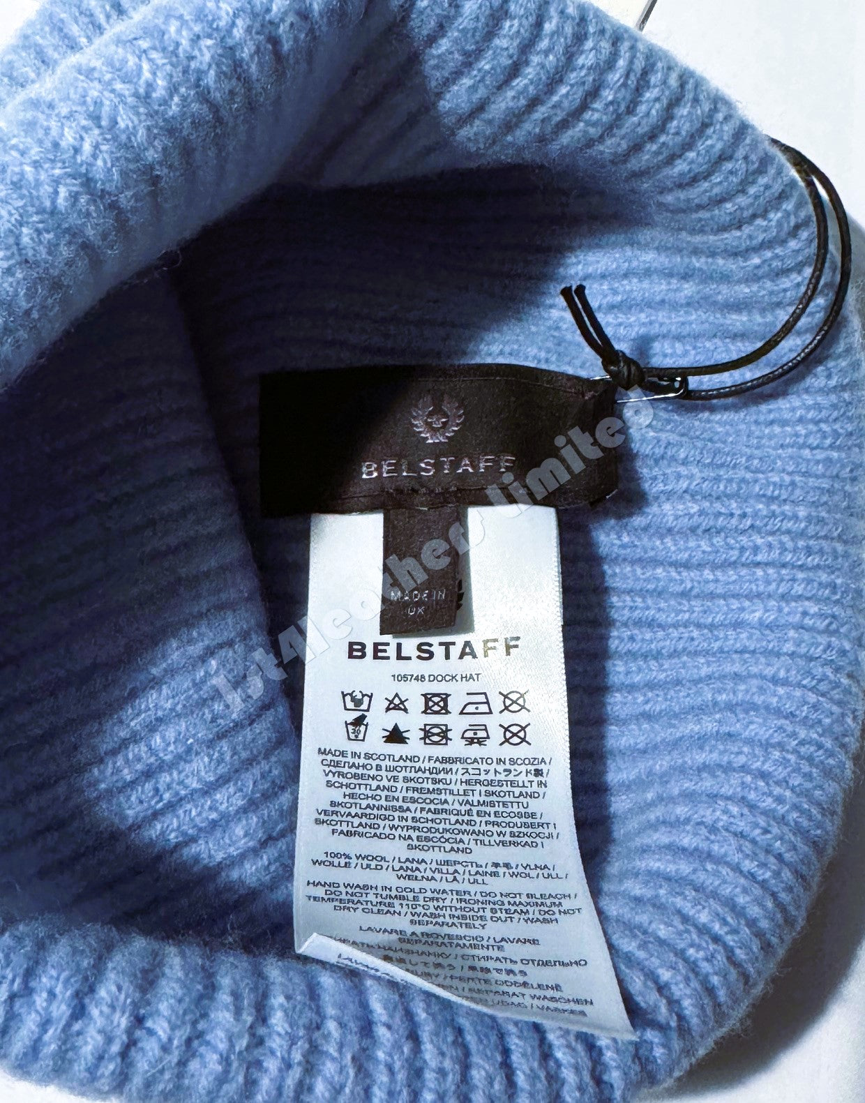 BELSTAFF PHOENIX LOGO WOOL DOCK BEANIE HAT SKY BLUE MADE IN UK RRP £70 BNWT