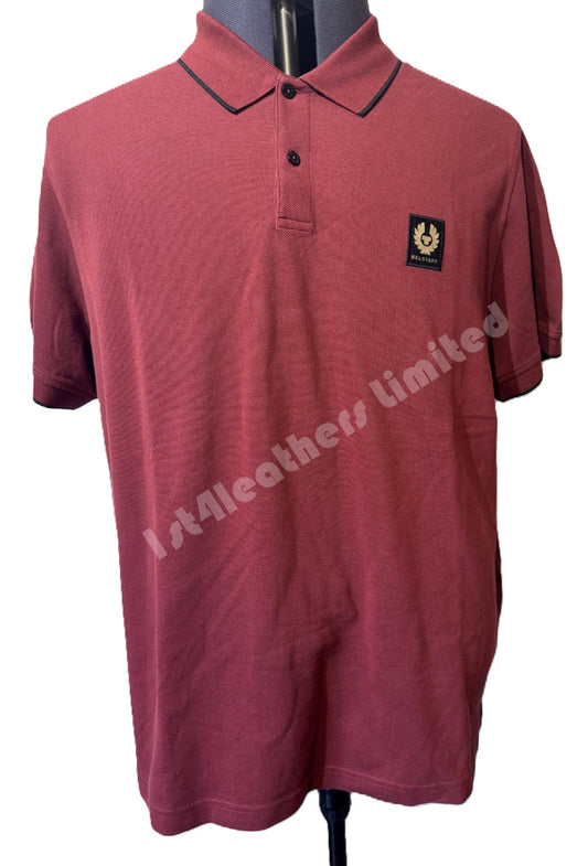 BELSTAFF TIPPED PIQUE COTTON POLO SHIRT LAVA RED RRP £110 BNWT