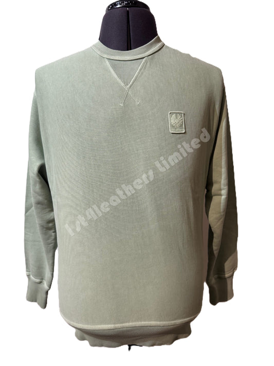 BELSTAFF MINERAL OUTLINER CREW NECK SWEATSHIRT ECHO GREEN S/M RRP £175 BNWT