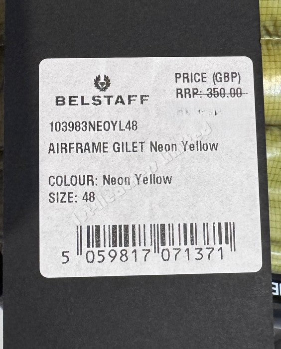 BELSTAFF AIRFRAME DOWN PUFFA GILET NEON YELLOW UK38 MEDIUM RRP £350 BNWT