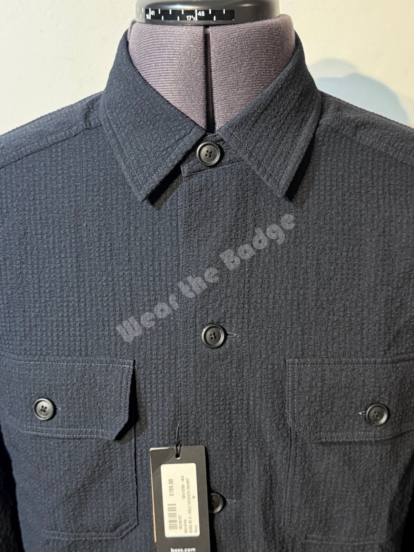 HUGO BOSS C-COLE SEERSUCKER NAVY BLUE L0NG SLEEVE OVERSHIRT SIZE M RRP £189 BNWT