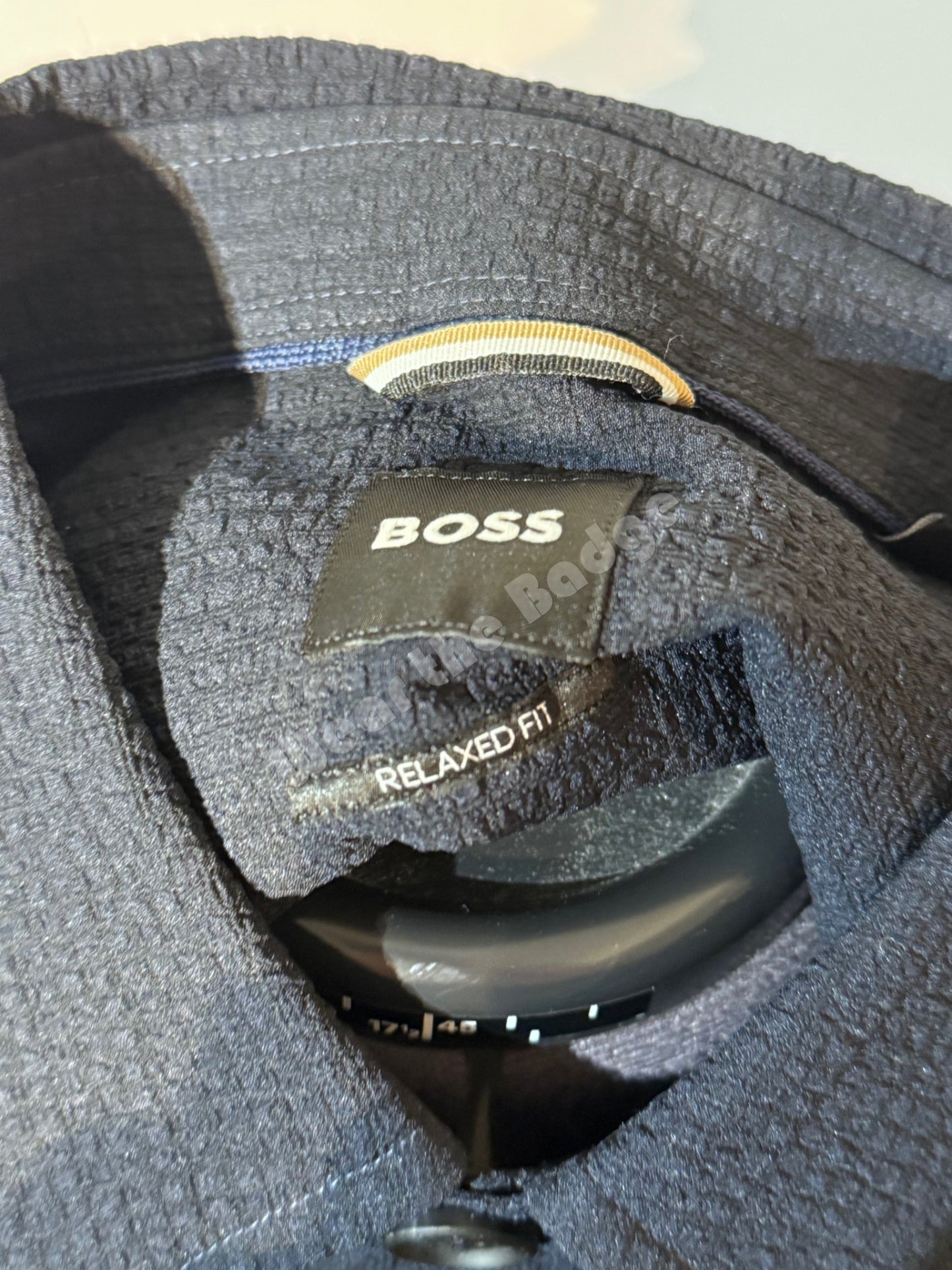 HUGO BOSS C-COLE SEERSUCKER NAVY BLUE L0NG SLEEVE OVERSHIRT SIZE M RRP £189 BNWT