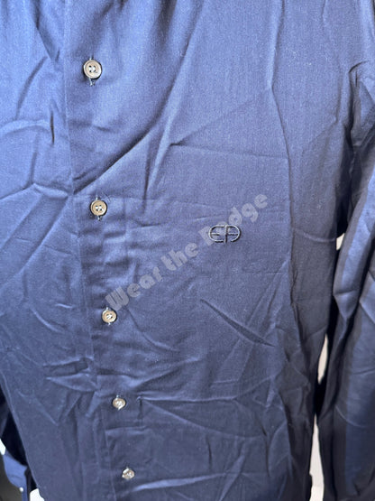 EMPORIO ARMANI NAVY BLUE CHEST LOGO L0NG SLEEVE SHIRT SIZE XL RRP £150 BNWT