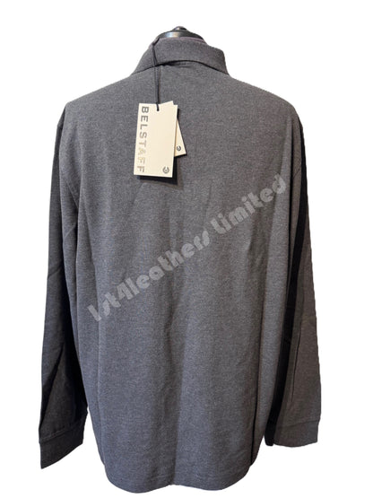 BELSTAFF PIQUE COTTON LONG SLEEVE POLO SHIRT CHARCOAL HEATHER RRP £120 BNWT