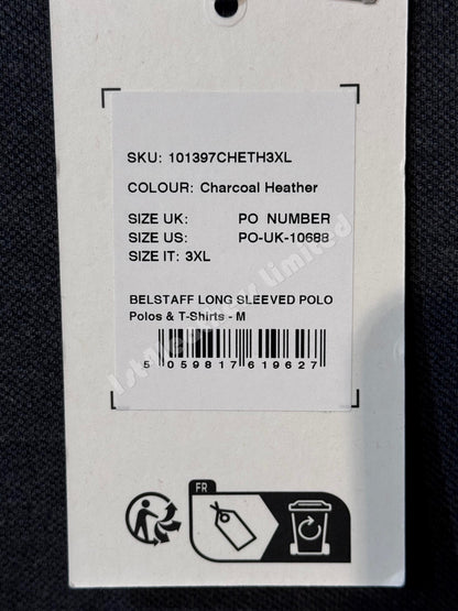 BELSTAFF PIQUE COTTON LONG SLEEVE POLO SHIRT CHARCOAL HEATHER RRP £120 BNWT
