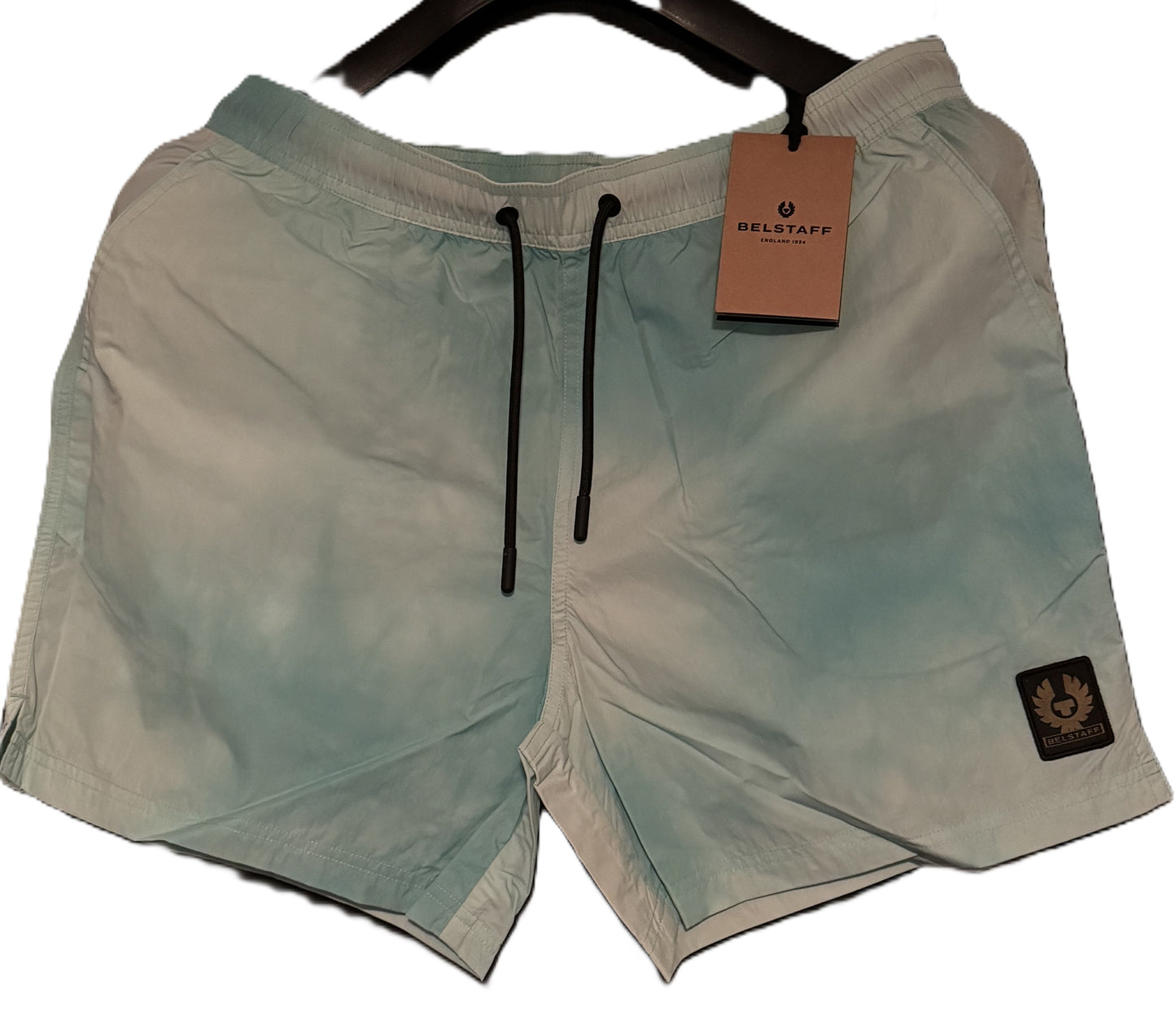 BELSTAFF BREAKER SHORTS IN OCEAN GREEN WAVE DYE MEDIUM RRP £175 BNWT