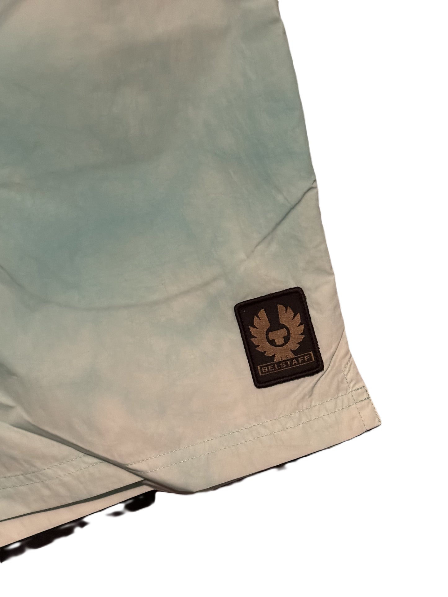 BELSTAFF BREAKER SHORTS IN OCEAN GREEN WAVE DYE MEDIUM RRP £175 BNWT