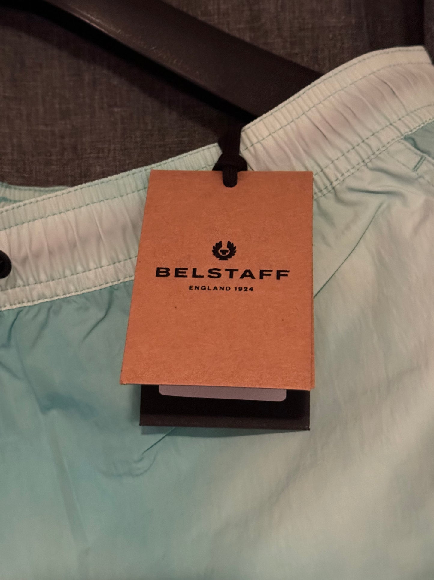 BELSTAFF BREAKER SHORTS IN OCEAN GREEN WAVE DYE MEDIUM RRP £175 BNWT
