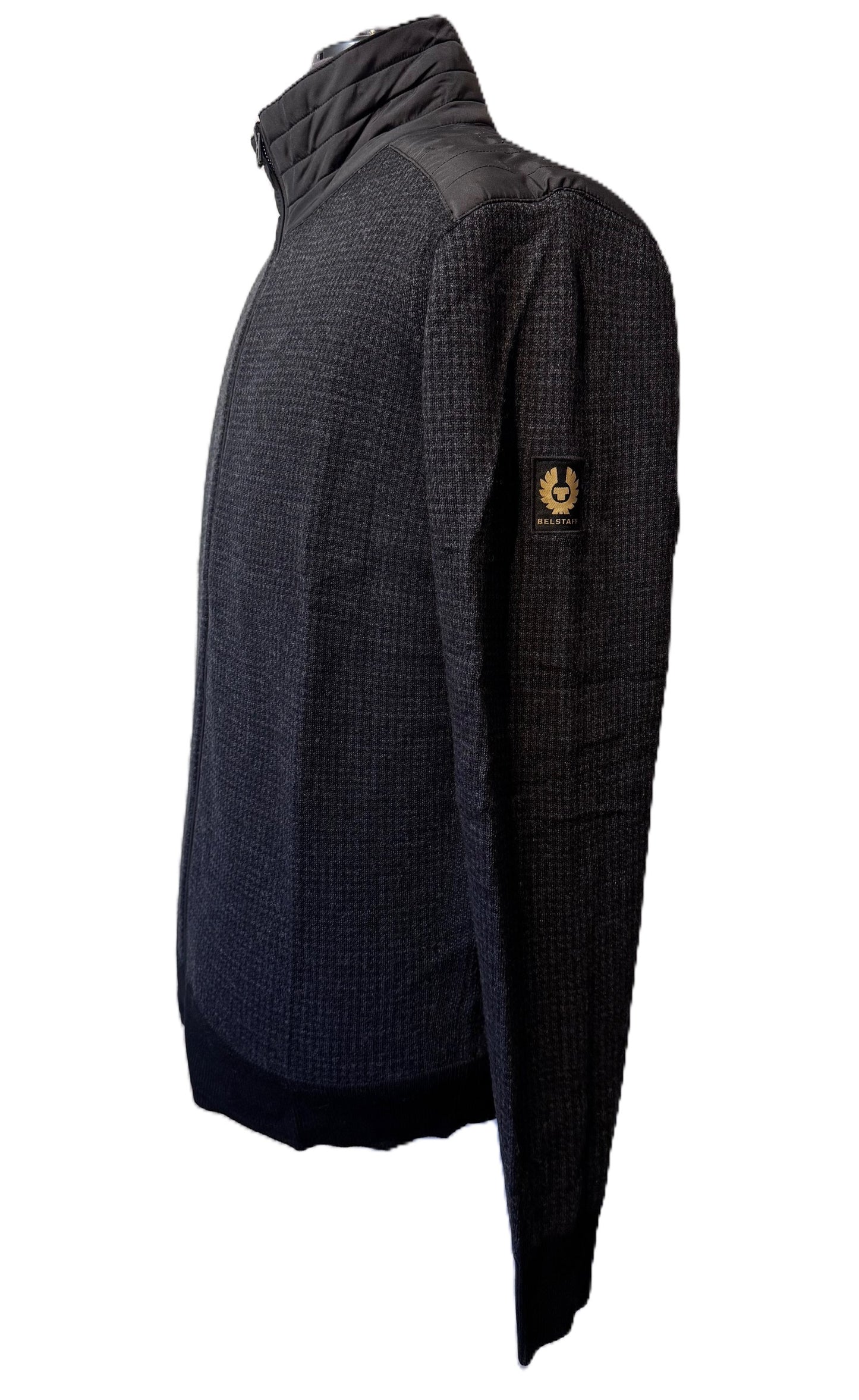 BELSTAFF KELBY WOOL ZIP CARDIGAN BLACK CHARCOAL HOUNDSTOOTH RRP £275 BNWT