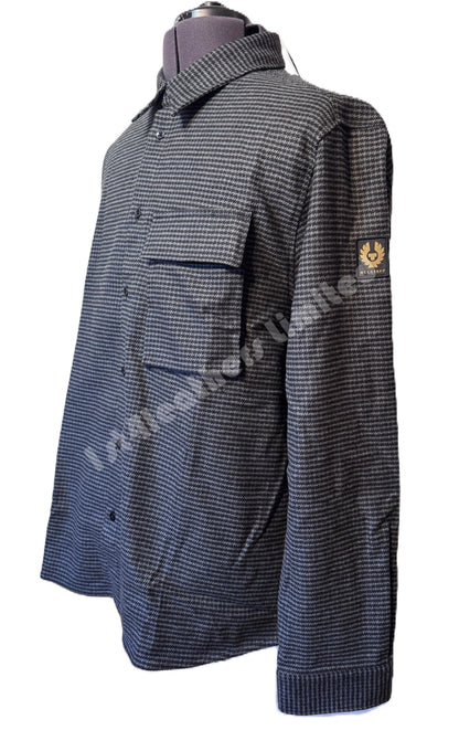 BELSTAFF SCALE HOUNDSTOOTH PATTERN COTTON SHIRT BLACK/CHARCOAL RRP £195 BNWT