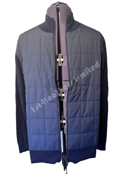 BELSTAFF KELBROOK MIXED MEDIA ZIPPED CARDIGAN JUMPER WASHED NAVY RRP £275