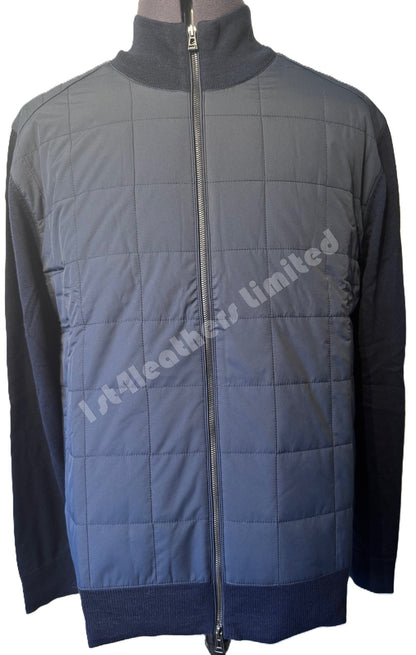 BELSTAFF KELBROOK MIXED MEDIA ZIPPED CARDIGAN JUMPER WASHED NAVY RRP £275