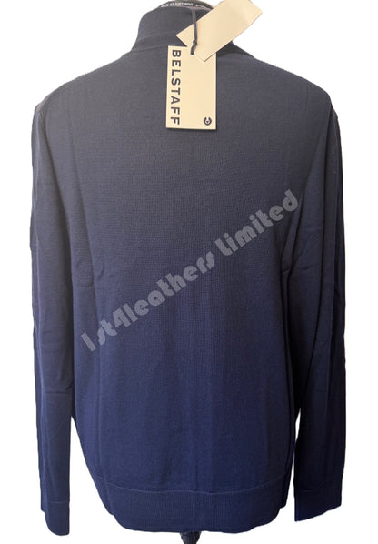 BELSTAFF KELBROOK MIXED MEDIA ZIPPED CARDIGAN JUMPER WASHED NAVY RRP £275