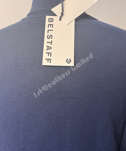 BELSTAFF KELBROOK MIXED MEDIA ZIPPED CARDIGAN JUMPER WASHED NAVY RRP £275