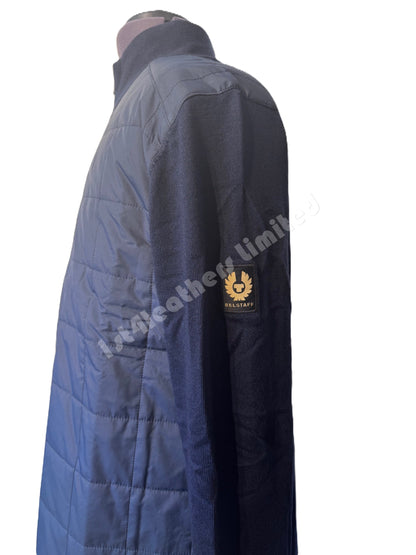 BELSTAFF KELBROOK MIXED MEDIA ZIPPED CARDIGAN JUMPER WASHED NAVY RRP £275