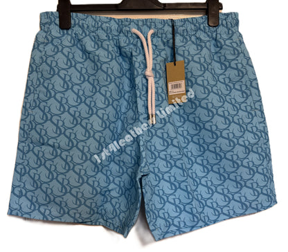 SANDBANKS SB MONOGRAM SWIM SHORTS AQUA BLUE RRP £140 BNWT