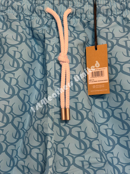 SANDBANKS SB MONOGRAM SWIM SHORTS AQUA BLUE RRP £140 BNWT