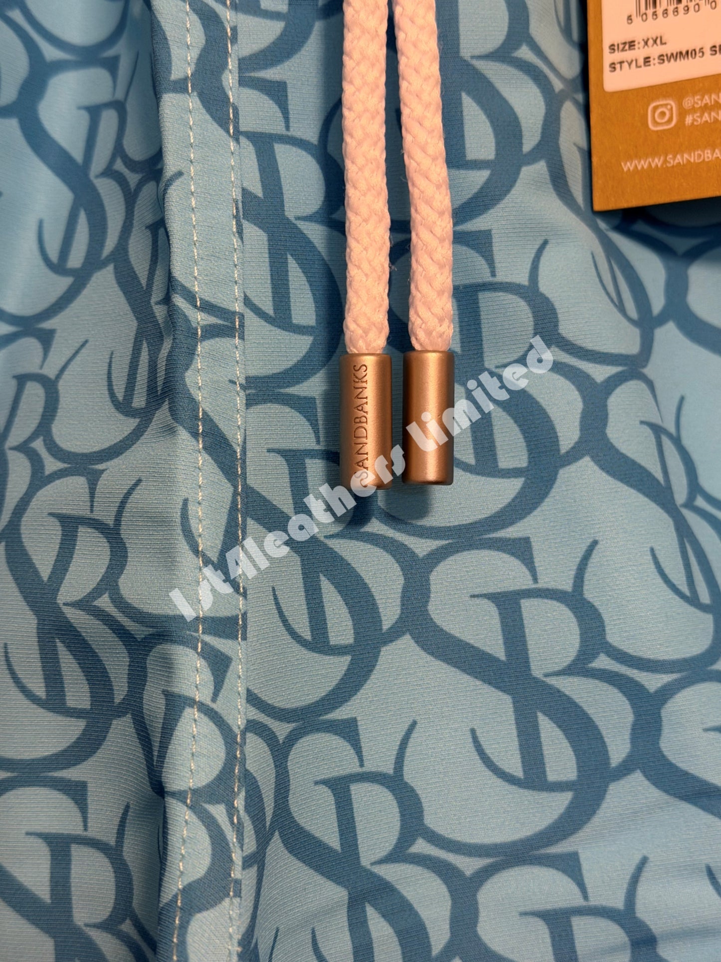 SANDBANKS SB MONOGRAM SWIM SHORTS AQUA BLUE RRP £140 BNWT